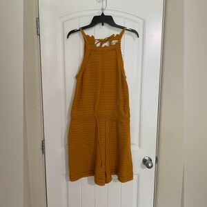 Universal Thread mustard yellow halter romper L 100% cotton crochet tie front